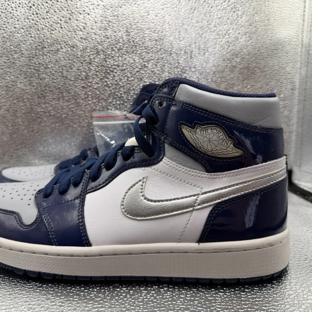 Size 9 Jordan 1 Retro High Silver Midnight Navy White Mens Shoes DQ0660-100